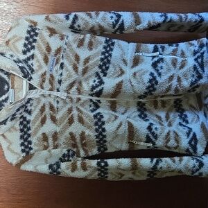 Columbia Women's Fleece Top, Full-zip Jacket - Cream, Brown, & Black Small